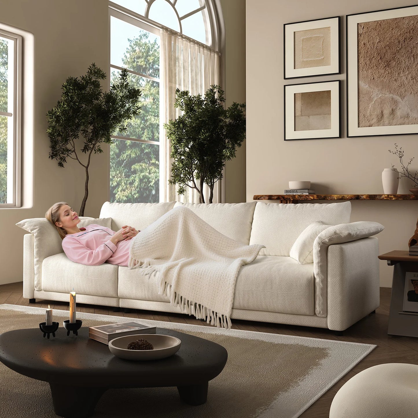 98.5” Modern Cloud Sofa – Deep-Seat Modular Comfort with Minimalist Luxury