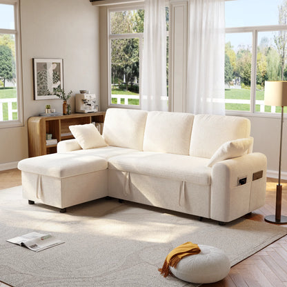 Convertible L-Shaped Sleeper Sofa with Storage Chaise, Stain-Resistant Fabric & Pet-Friendly Design