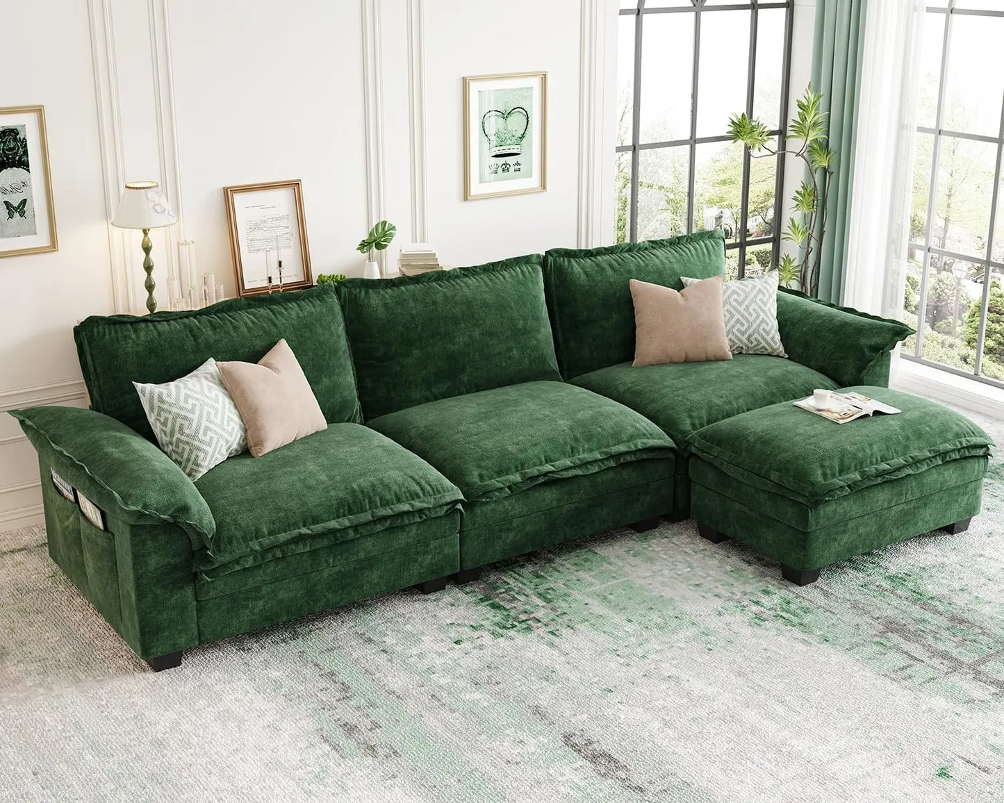 Modular Cloud Sectional Sofa – Customizable Layout, Deep Cushions & Washable Chenille Fabric