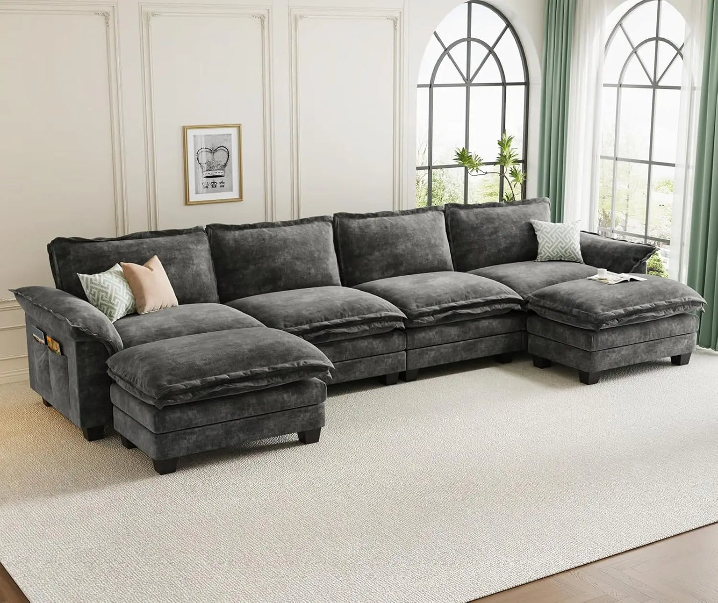Modular Cloud Sectional Sofa – Customizable Layout, Deep Cushions & Washable Chenille Fabric