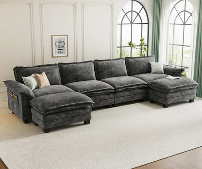 Modular Cloud Sectional Sofa – Customizable Layout, Deep Cushions & Washable Chenille Fabric