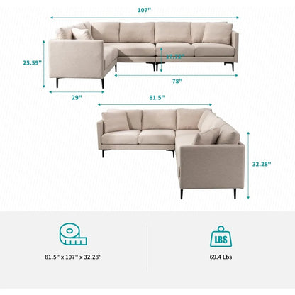 Modern L-Shaped Linen Sectional Sofa – Breathable Fabric, Memory Foam Comfort & Durable Steel Legs