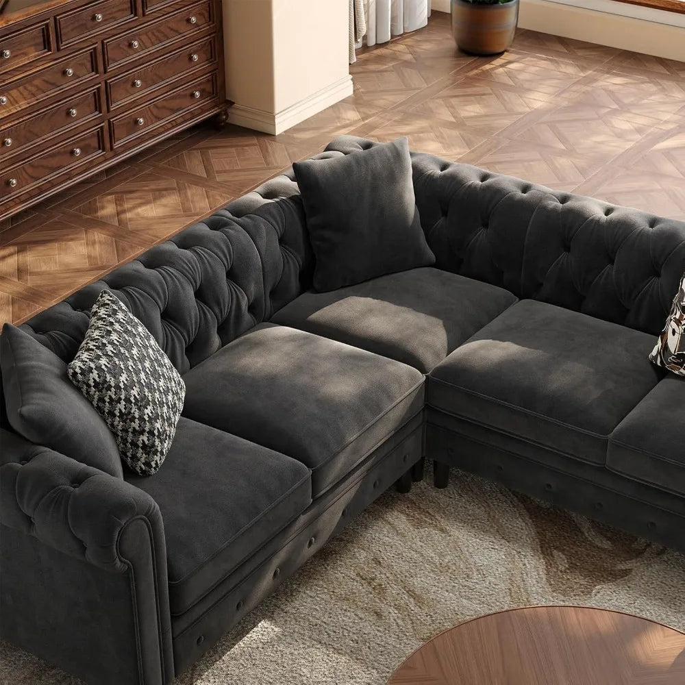 Luxury Velvet Chesterfield L-Shaped Sectional – Classic Button-Tufted Design & Timeless Elegance