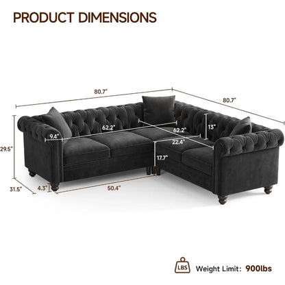 Luxury Velvet Chesterfield L-Shaped Sectional – Classic Button-Tufted Design & Timeless Elegance
