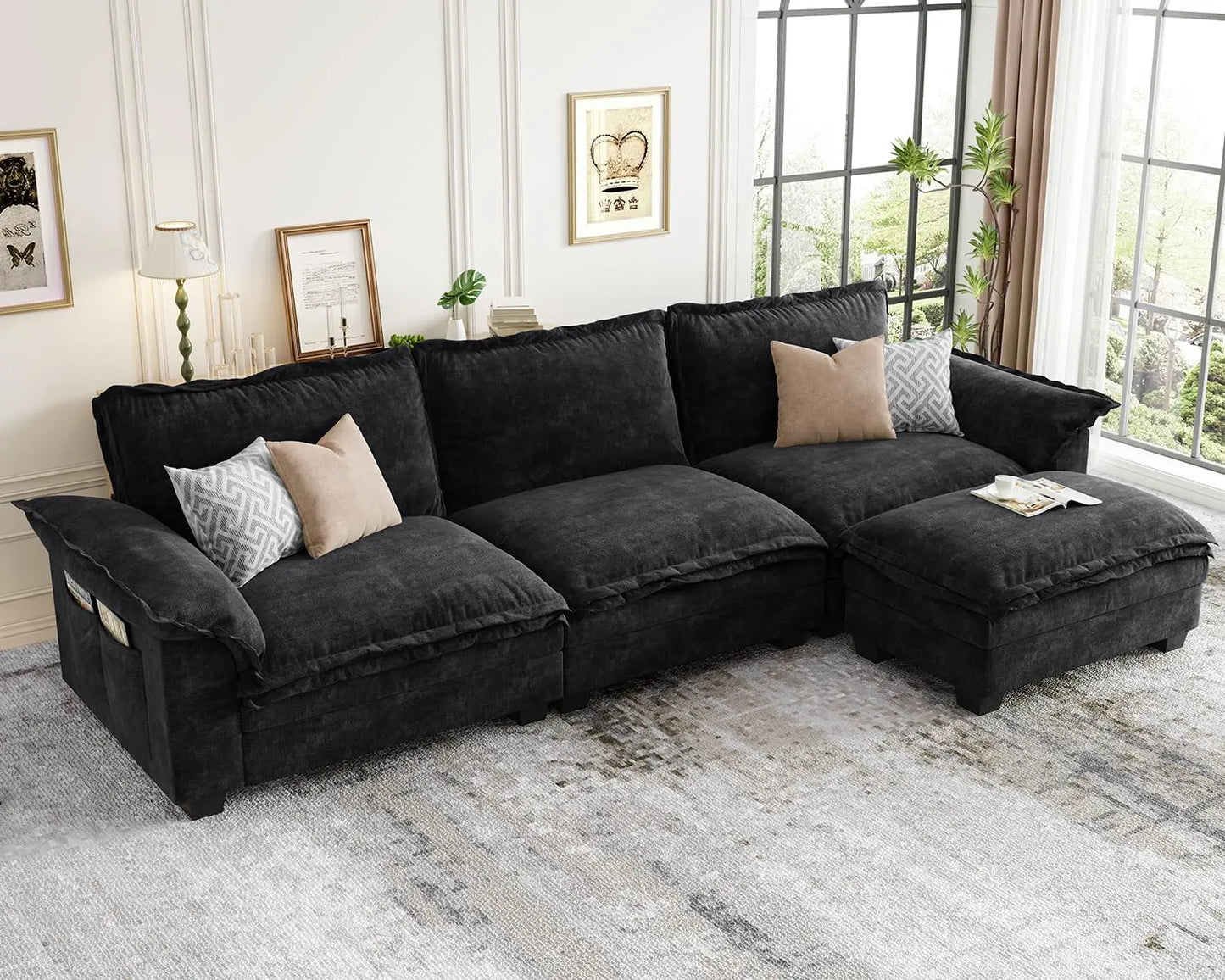 Modular Cloud Sectional Sofa – Customizable Layout, Deep Cushions & Washable Chenille Fabric