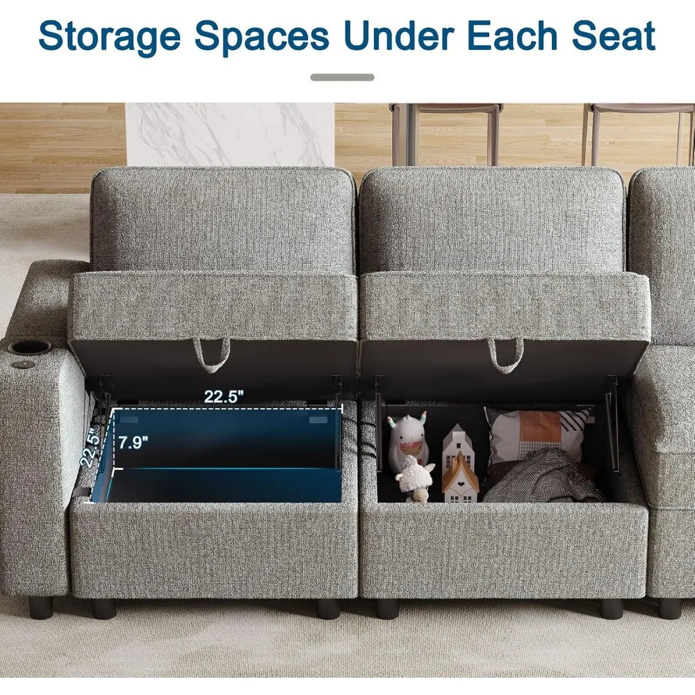 Smart Modular Cloud Sectional Sofa with Storage, Power Grommets, Cup Holders & Customizable Layout