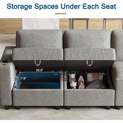 Smart Modular Cloud Sectional Sofa with Storage, Power Grommets, Cup Holders & Customizable Layout