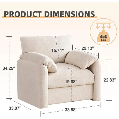 Ultra-Comfort Oversized Modern Accent Chair – Plush Chenille, Deep Cushion Seating