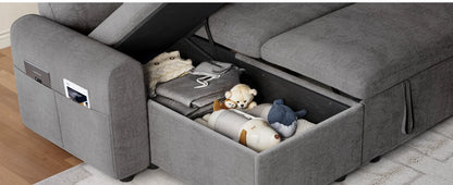 Convertible L-Shaped Sleeper Sofa with Storage Chaise, Stain-Resistant Fabric & Pet-Friendly Design