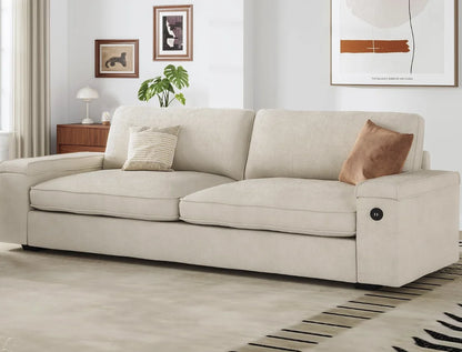 Modern Deep-Seat Sofa with Plush Cushions, USB Charging & Soft Chenille Upholstery