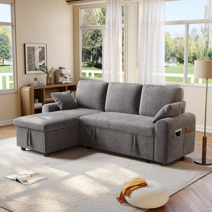 Convertible L-Shaped Sleeper Sofa with Storage Chaise, Stain-Resistant Fabric & Pet-Friendly Design
