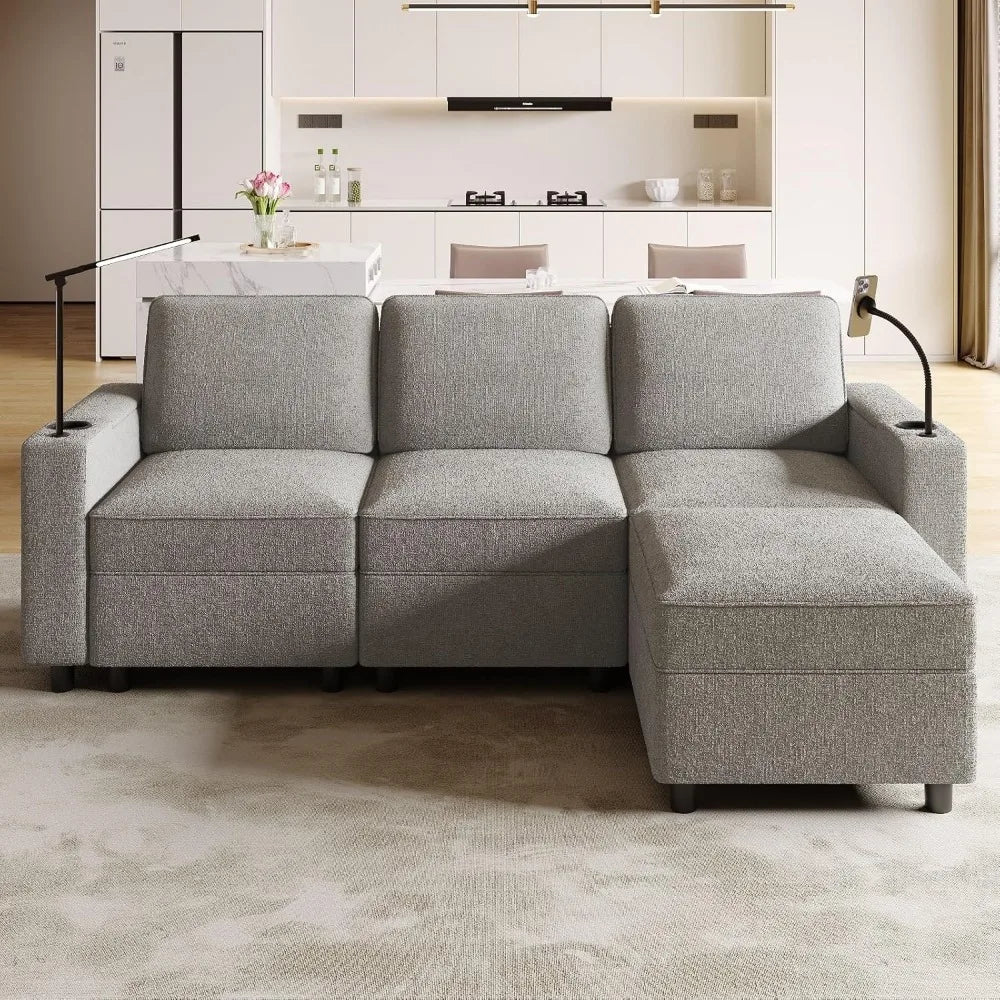 Smart Modular Cloud Sectional Sofa with Storage, Power Grommets, Cup Holders & Customizable Layout