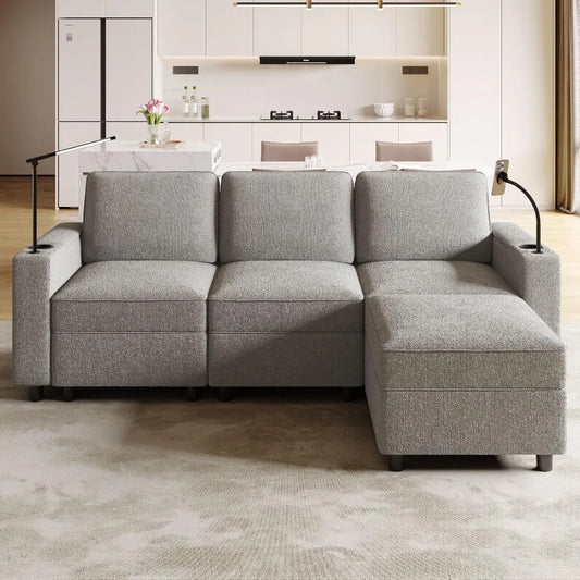Smart Modular Cloud Sectional Sofa with Storage, Power Grommets, Cup Holders & Customizable Layout